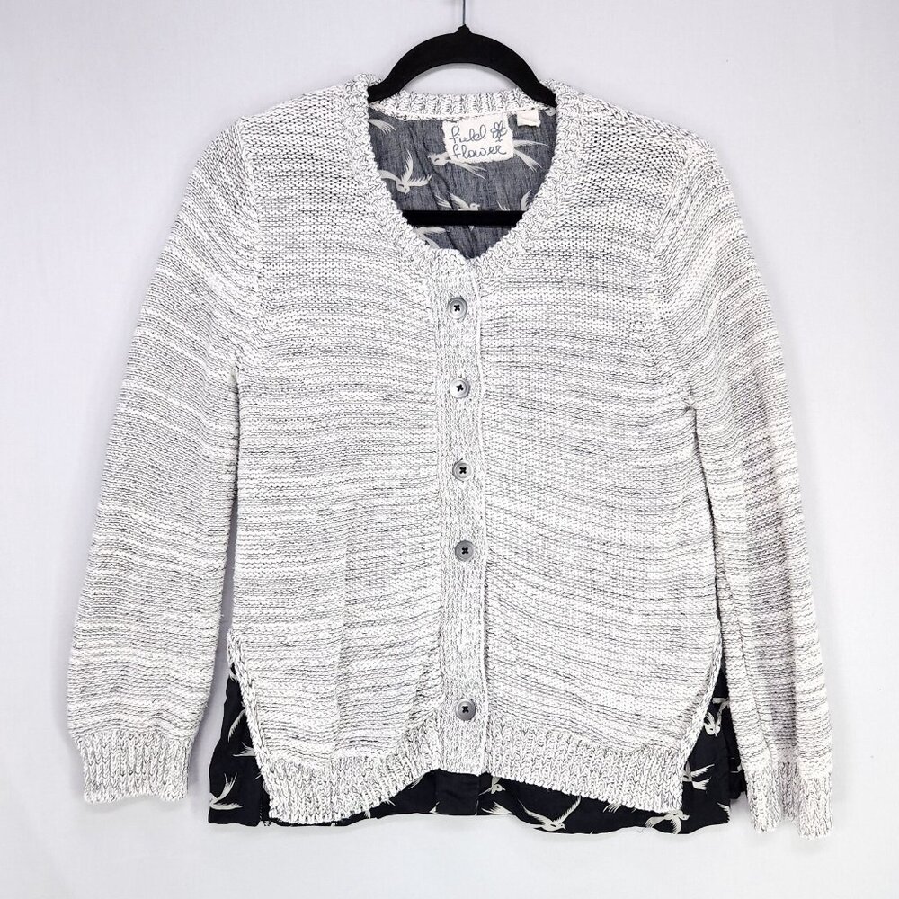 Anthropologie Field Flower Cardigan Sweater Size Large Button UP Double Hem Gray